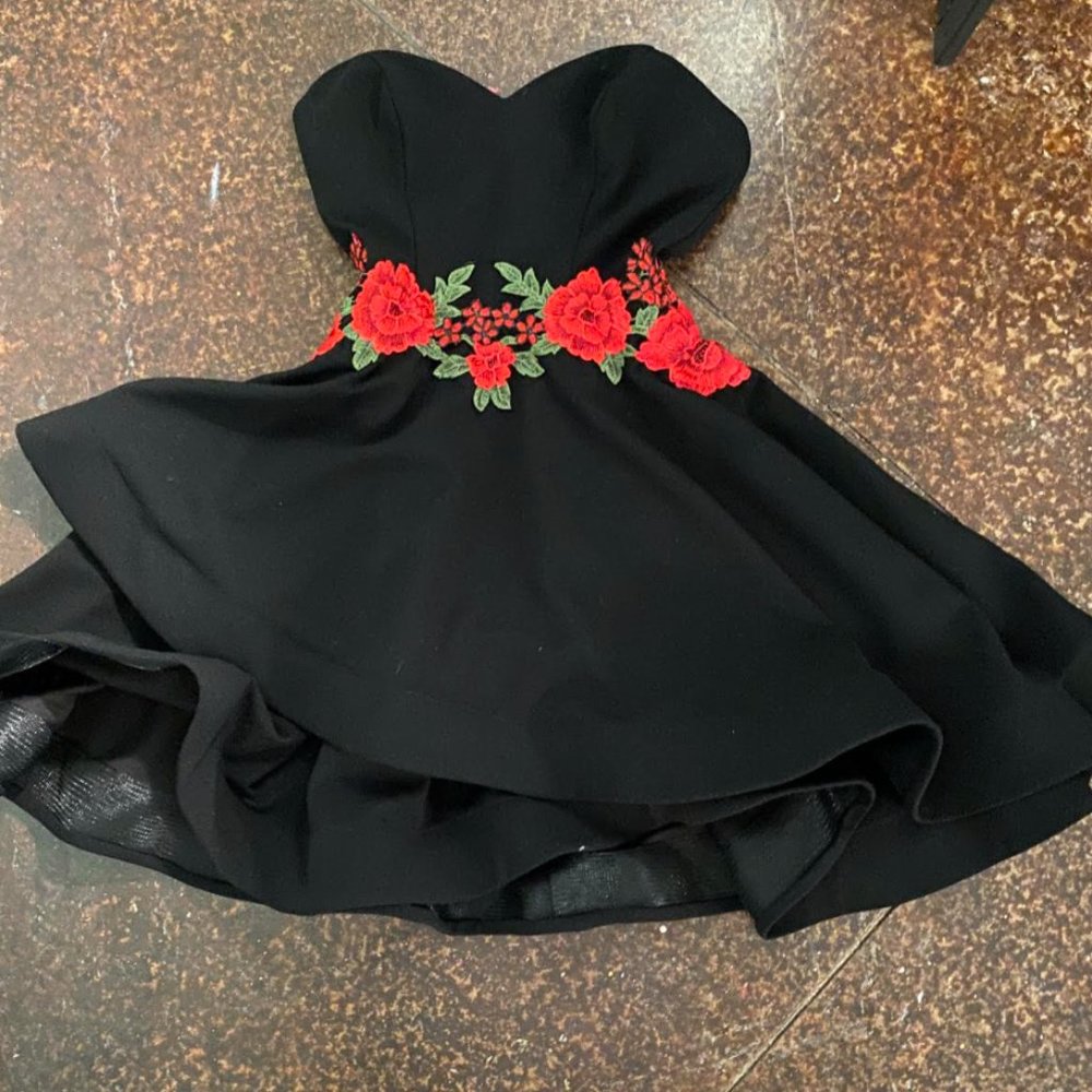 black dress with roese